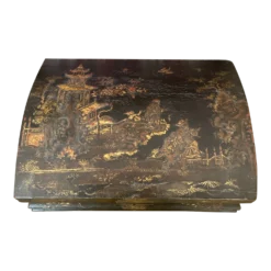 Antique Chinese Export Chinoiserie Black Lacquer Box