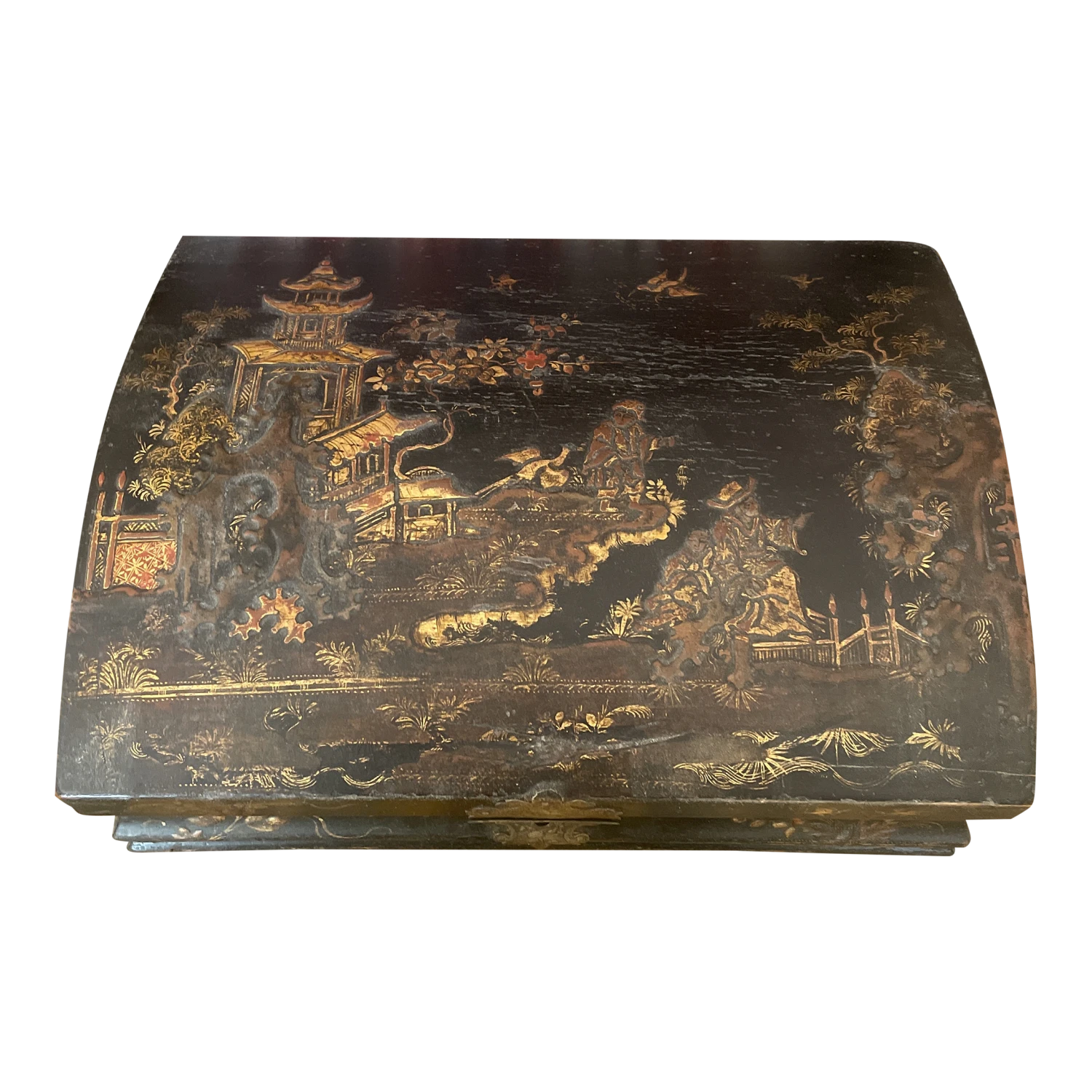 Antique Chinese Export Chinoiserie Black Lacquer Box 1 Antique Chinese Export Chinoiserie Black Lacquer Box
