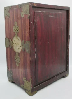 Antique Chinese Locking Wooden Vanity Box Chest With Carved Jade Brass Accent -Chairish Shop antique chinese locking wooden vanity box chest with carved jade brass accent 0772