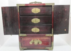 Antique Chinese Locking Wooden Vanity Box Chest With Carved Jade Brass Accent -Chairish Shop antique chinese locking wooden vanity box chest with carved jade brass accent 6782