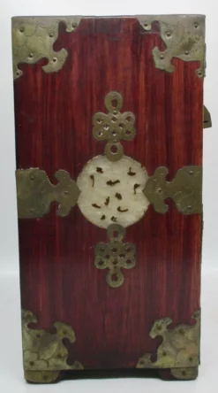 Antique Chinese Locking Wooden Vanity Box Chest With Carved Jade Brass Accent -Chairish Shop antique chinese locking wooden vanity box chest with carved jade brass accent 8082