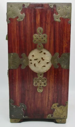 Antique Chinese Locking Wooden Vanity Box Chest With Carved Jade Brass Accent -Chairish Shop antique chinese locking wooden vanity box chest with carved jade brass accent 9871