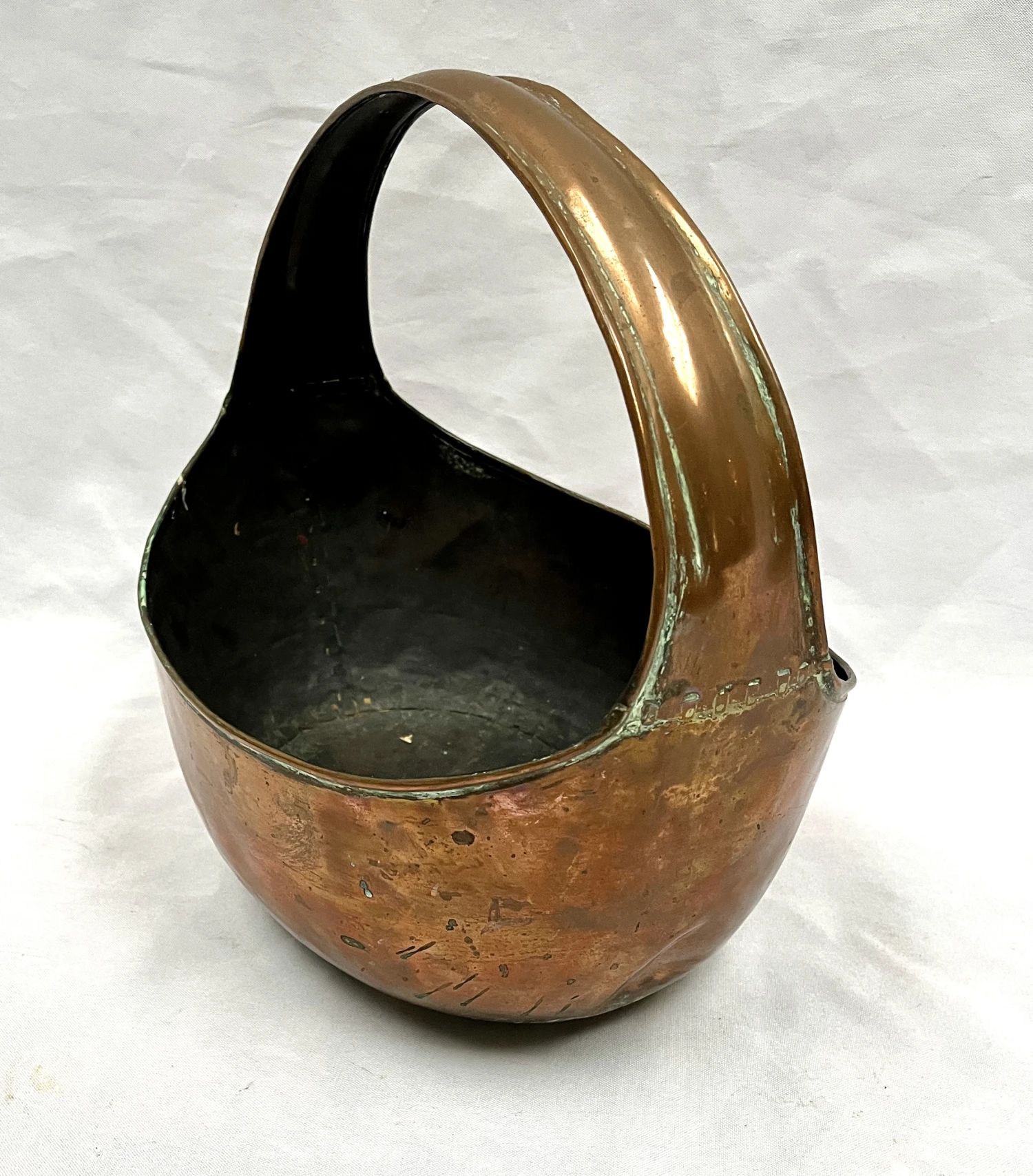 Antique Copper Basket W/Dovetail Crimped Seams 3 Antique Copper Basket W/Dovetail Crimped Seams - Image 3