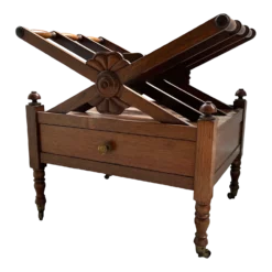 Antique Early 19th Century English Regency X-Form Canterbury Magazine Rack With Single Drawer