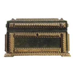 Antique Green Velvet Chip Carved Tramp Art Box (1911)