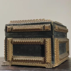 Antique Green Velvet Chip Carved Tramp Art Box (1911) 13 Antique Green Velvet Chip Carved Tramp Art Box (1911) -Chairish Shop antique green velvet chip carved tramp art box 1911 4541 scaled