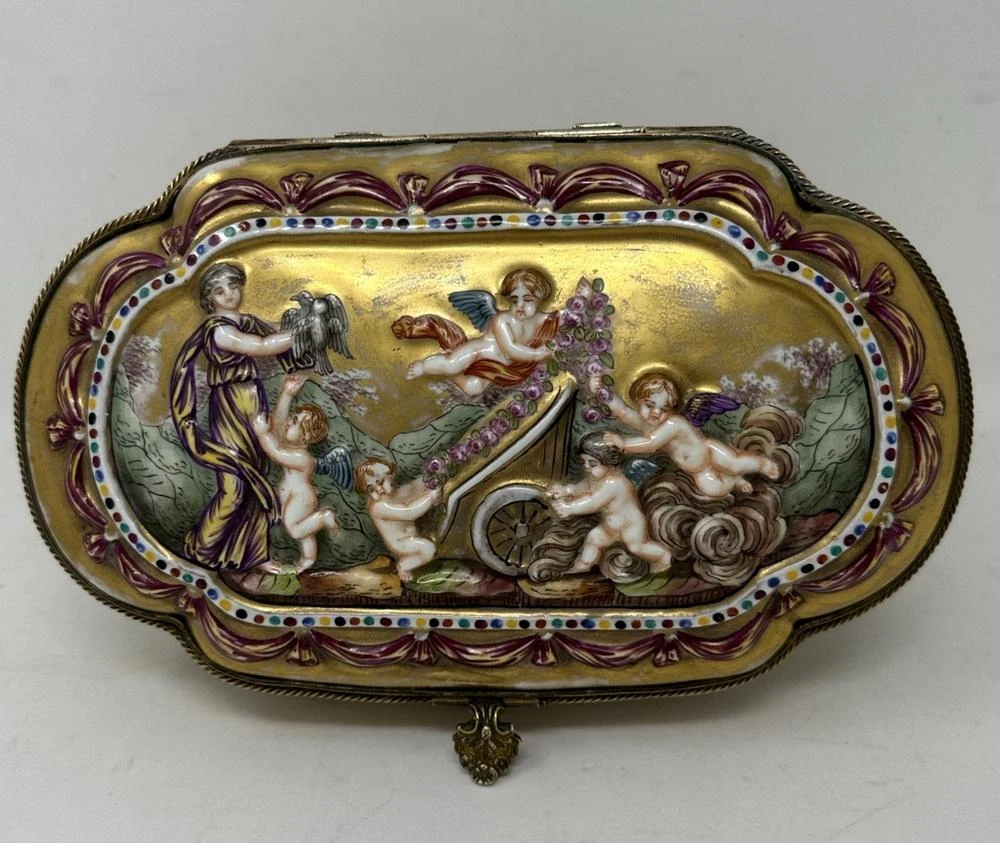 Antique Naples Capodimonte Porcelain Gilt Mounted Jewlery Dresser Or Trinket Box Casket 6 Antique Naples Capodimonte Porcelain Gilt Mounted Jewlery Dresser Or Trinket Box Casket - Image 6
