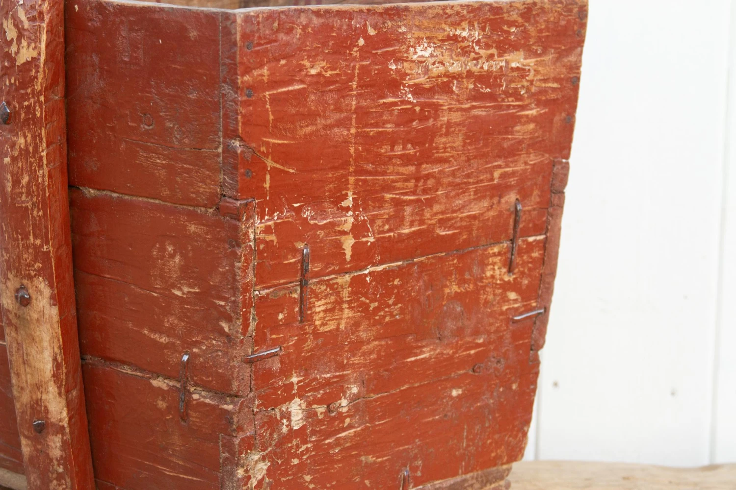 Antique Painted Red Wooden Basket 6 Antique Painted Red Wooden Basket - Image 6