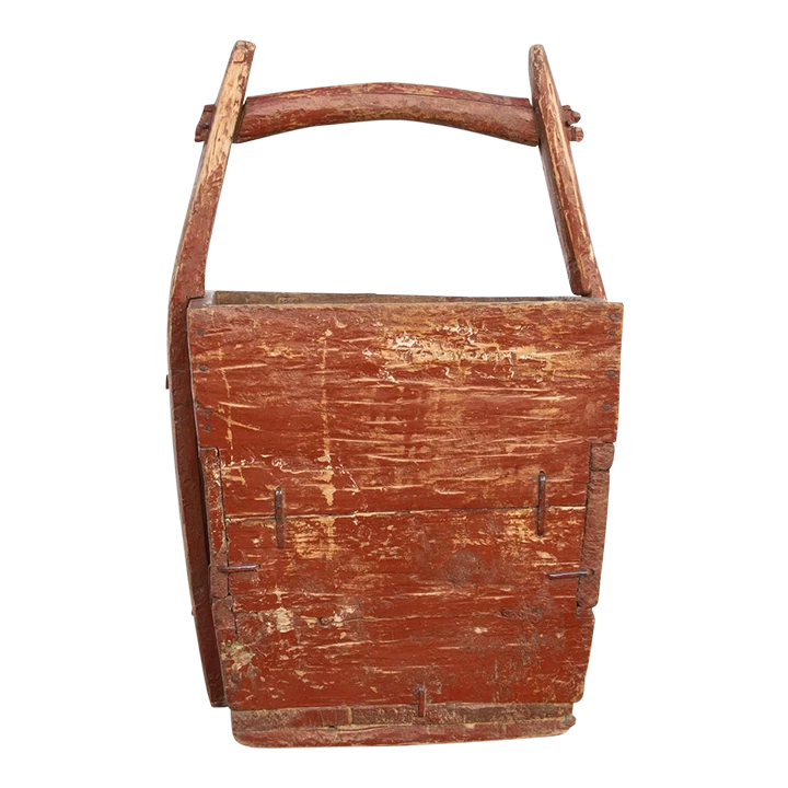 Antique Painted Red Wooden Basket 1 Antique Painted Red Wooden Basket