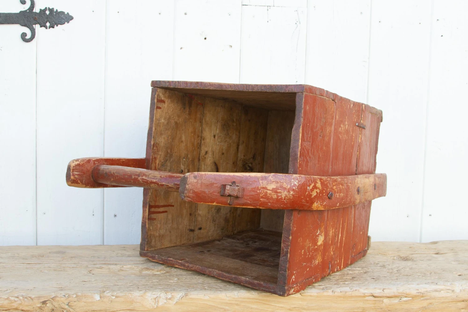 Antique Painted Red Wooden Basket 8 Antique Painted Red Wooden Basket - Image 8