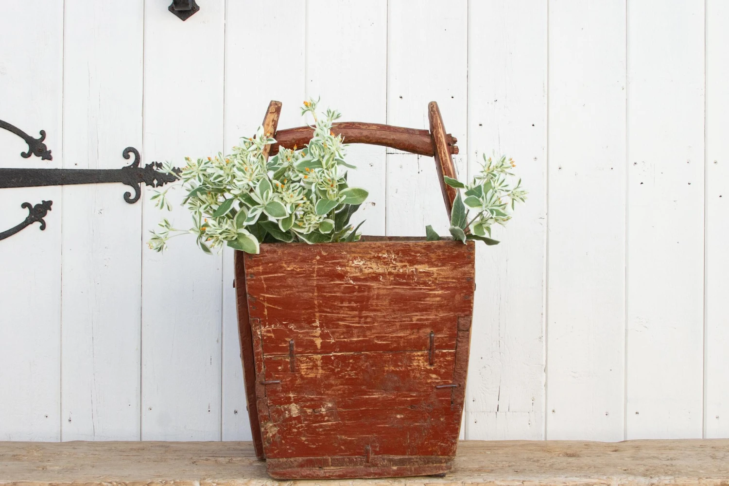 Antique Painted Red Wooden Basket 9 Antique Painted Red Wooden Basket - Image 9