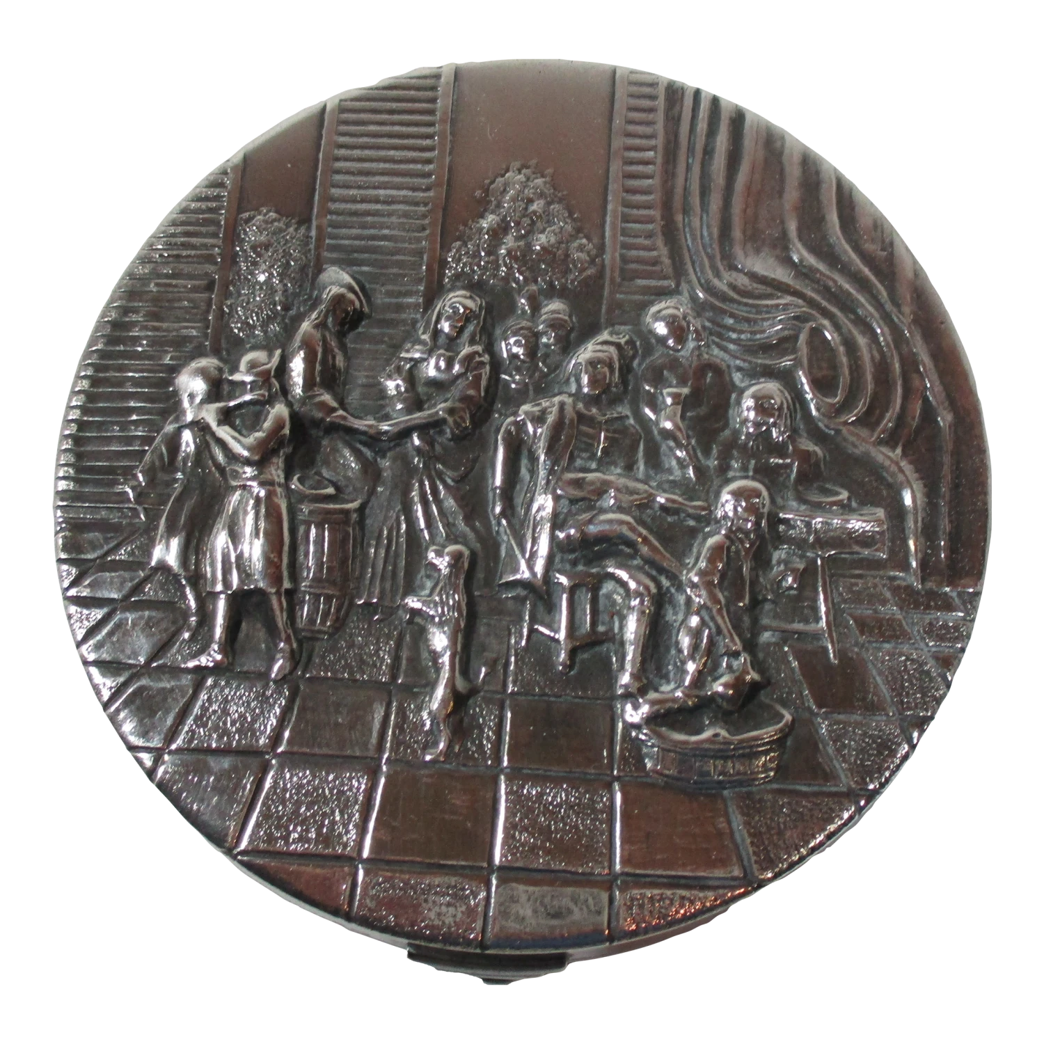 Antique Silver-Plated Round Repousse Box, Made In Denmark 1 Antique Silver-Plated Round Repousse Box, Made In Denmark