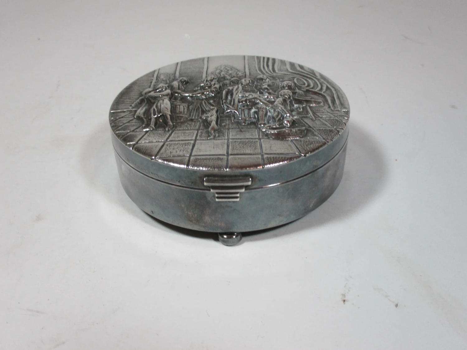 Antique Silver-Plated Round Repousse Box, Made In Denmark 6 Antique Silver-Plated Round Repousse Box, Made In Denmark - Image 6