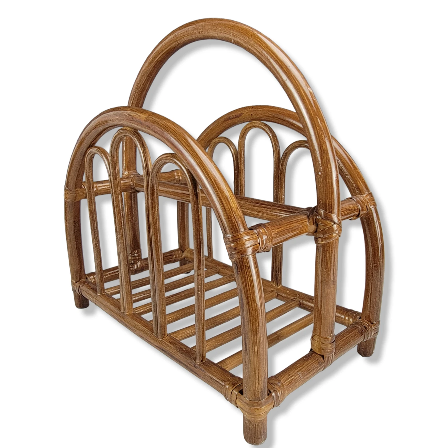 Bamboo Magazine Book Rack Holder Petite Bent Wood Rattan 2 Bamboo Magazine Book Rack Holder Petite Bent Wood Rattan - Image 2