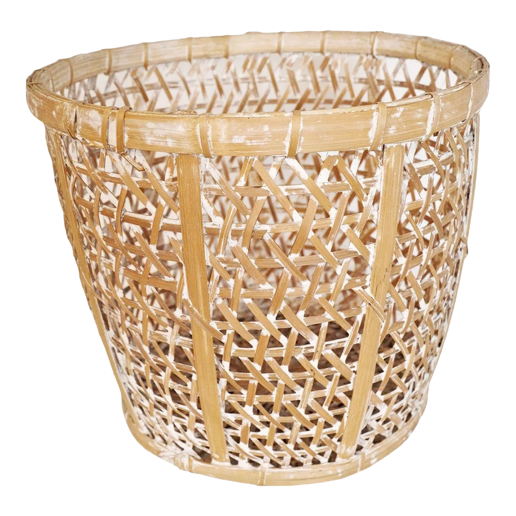 Bamboo White Wash Basket Medium 1 Bamboo White Wash Basket Medium