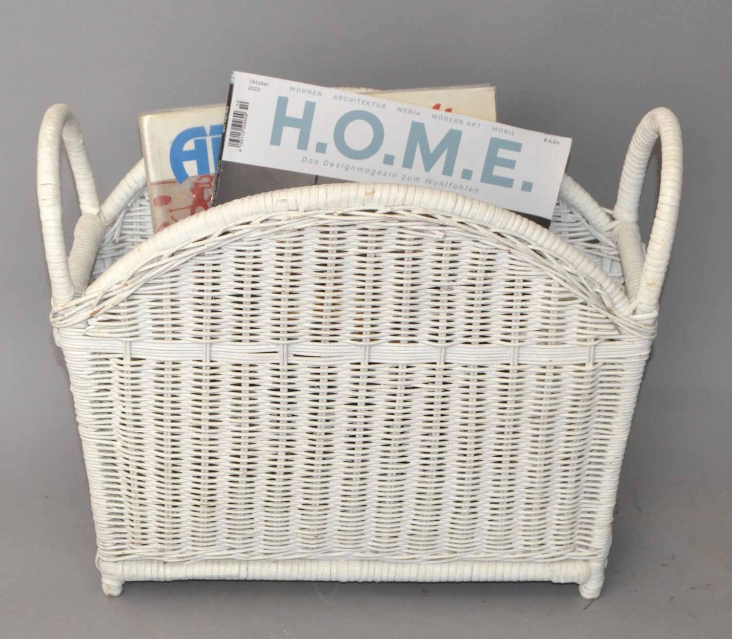 Bohemian Chic White Bleached Magazine Rack Handwoven Wicker & Rattan 1970 3 Bohemian Chic White Bleached Magazine Rack Handwoven Wicker & Rattan 1970 - Image 3