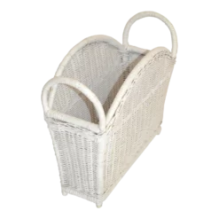 Bohemian Chic White Bleached Magazine Rack Handwoven Wicker & Rattan 1970