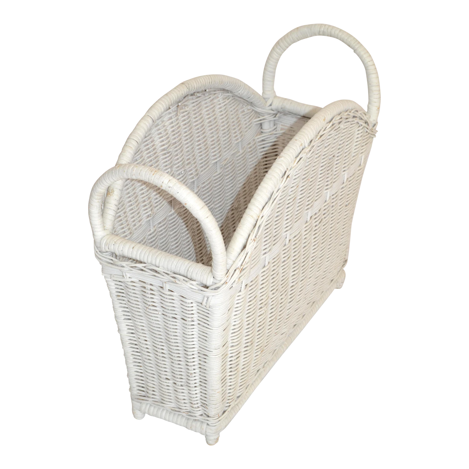 Bohemian Chic White Bleached Magazine Rack Handwoven Wicker & Rattan 1970 1 Bohemian Chic White Bleached Magazine Rack Handwoven Wicker & Rattan 1970