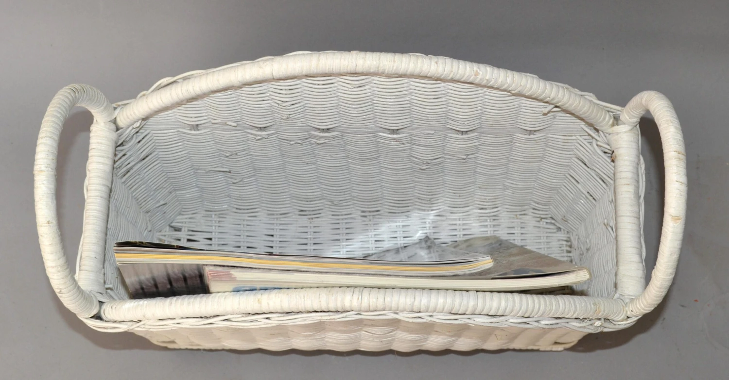 Bohemian Chic White Bleached Magazine Rack Handwoven Wicker & Rattan 1970 6 Bohemian Chic White Bleached Magazine Rack Handwoven Wicker & Rattan 1970 - Image 6
