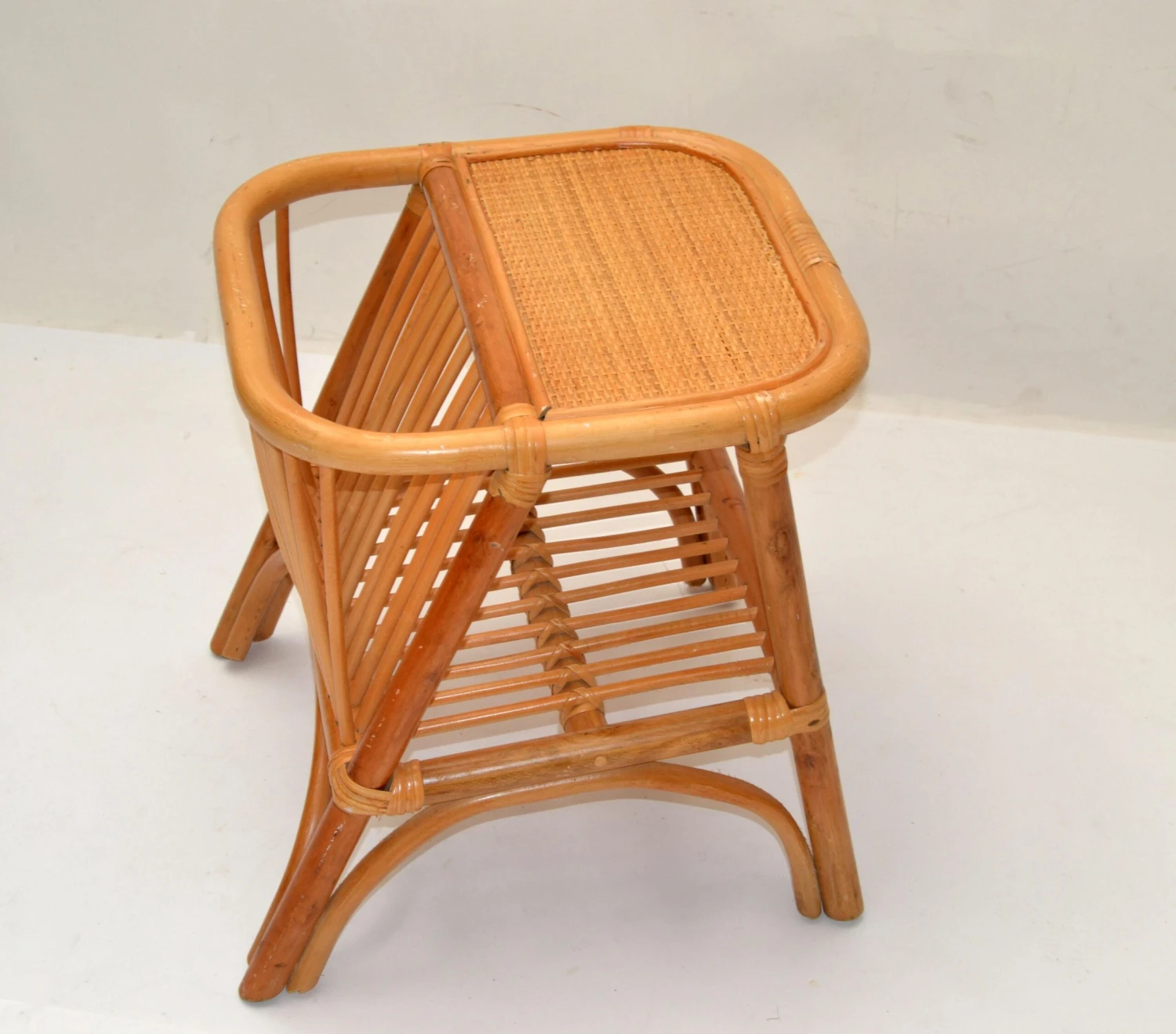 Bohemian Mid-Century Modern Handcrafted Bamboo & Cane Magazine Rack Side Table 3 Bohemian Mid-Century Modern Handcrafted Bamboo & Cane Magazine Rack Side Table - Image 3
