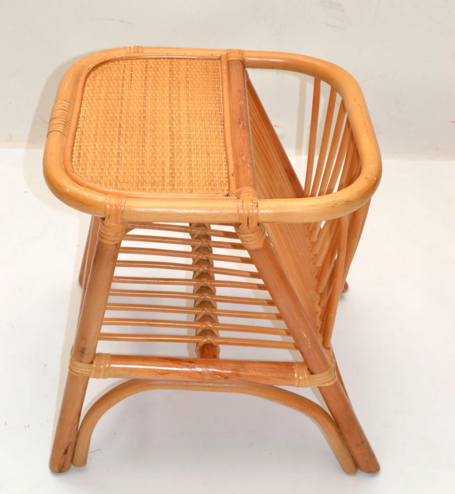 Bohemian Mid-Century Modern Handcrafted Bamboo & Cane Magazine Rack Side Table 2 Bohemian Mid-Century Modern Handcrafted Bamboo & Cane Magazine Rack Side Table - Image 2