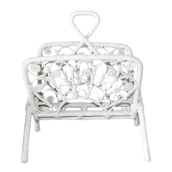 Bohemian White Rattan Magazine Rack - 1970s