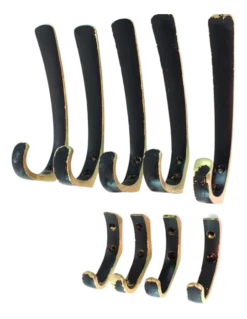 Brass Hooks In The Style Of Carl Auböck, 1950s, Set Of 9