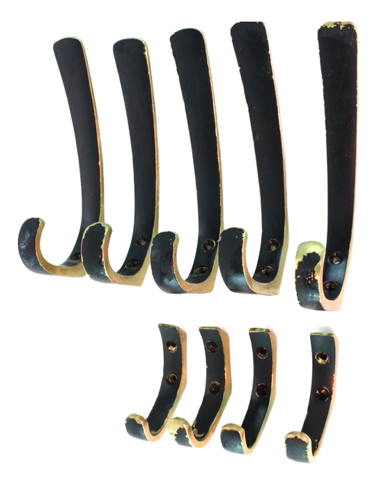 Brass Hooks In The Style Of Carl Auböck, 1950s, Set Of 9 1 Brass Hooks In The Style Of Carl Auböck, 1950s, Set Of 9