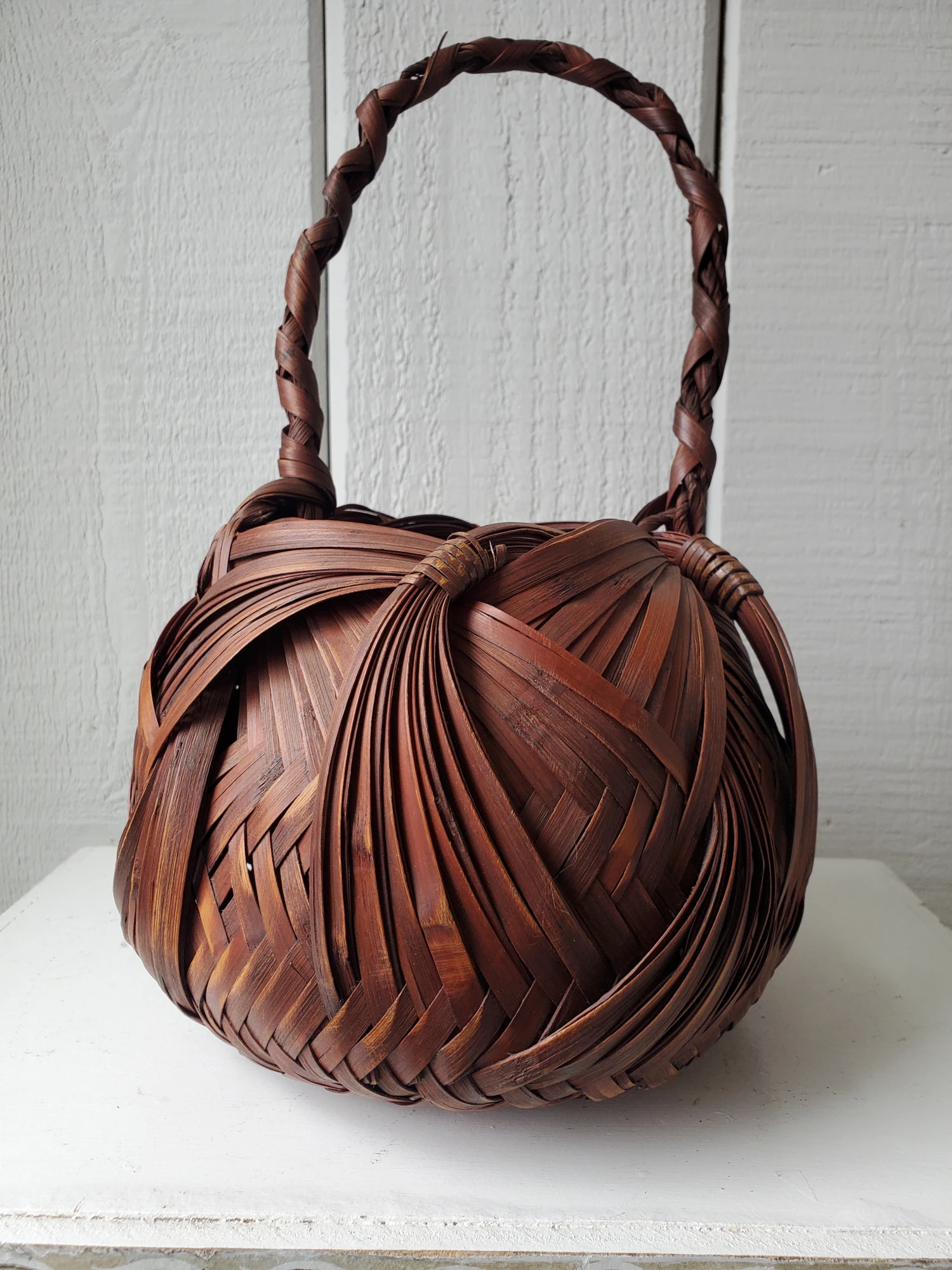 C. 1940s Vinage Handwoven Rattan Basket 2 C. 1940s Vinage Handwoven Rattan Basket - Image 2