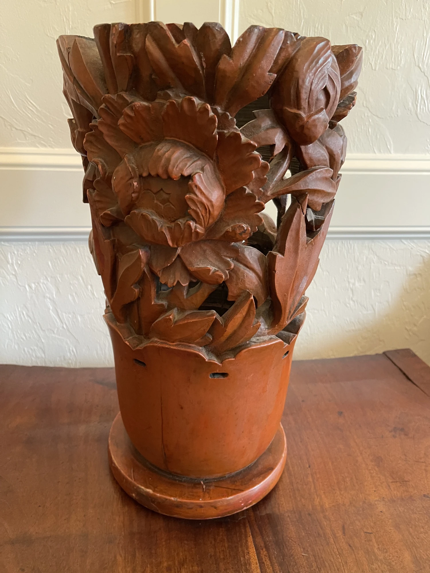 Carved Wood Umbrella Stand 2 Carved Wood Umbrella Stand - Image 2