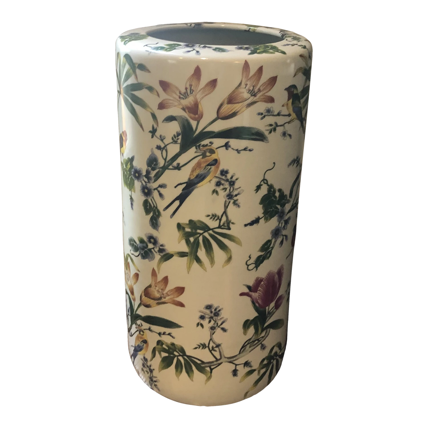 Chinoiserie Bird And Botanical Porcelain Umbrella Stand 1 Chinoiserie Bird And Botanical Porcelain Umbrella Stand