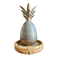 Chinoiserie Chic Brass Pineapple Trinket Box On Bamboo Plateau