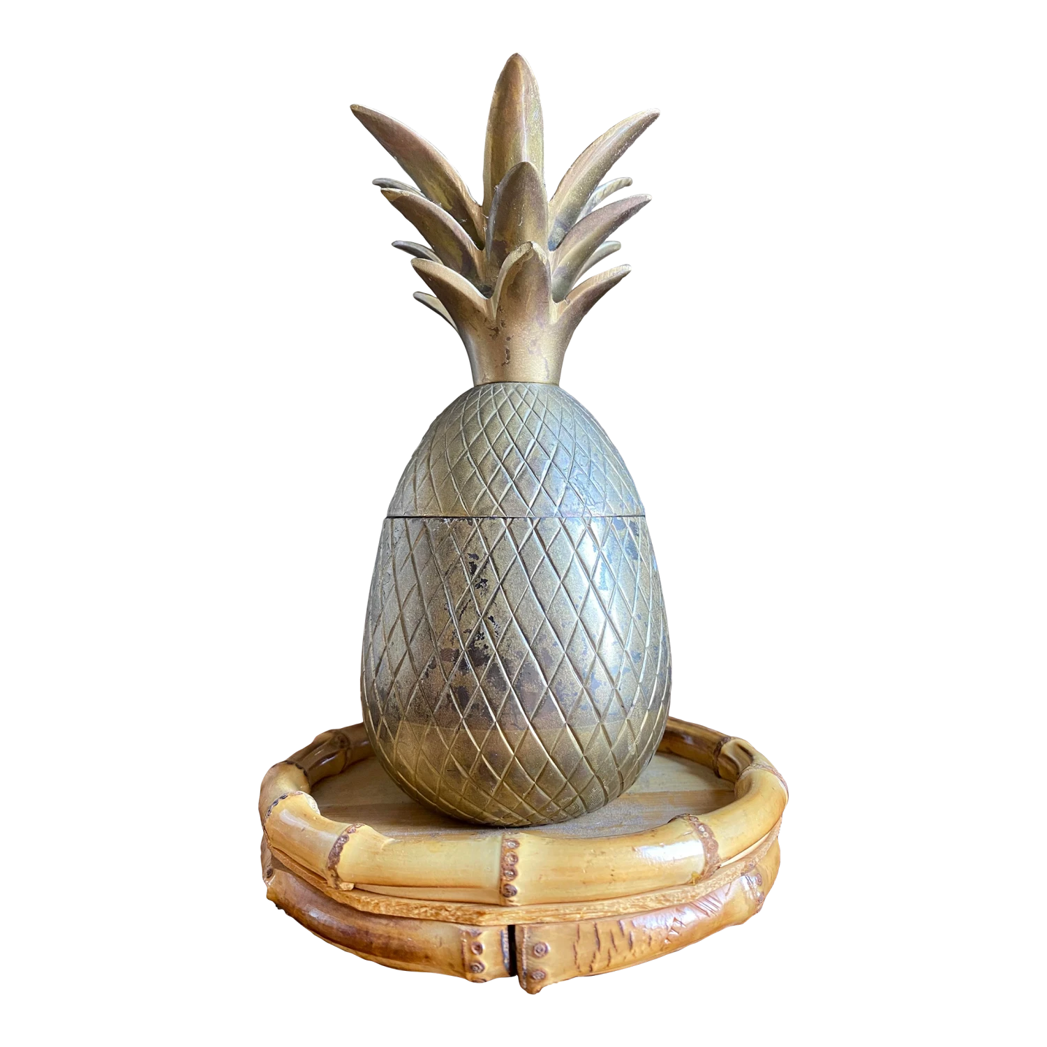 Chinoiserie Chic Brass Pineapple Trinket Box On Bamboo Plateau 1 Chinoiserie Chic Brass Pineapple Trinket Box On Bamboo Plateau