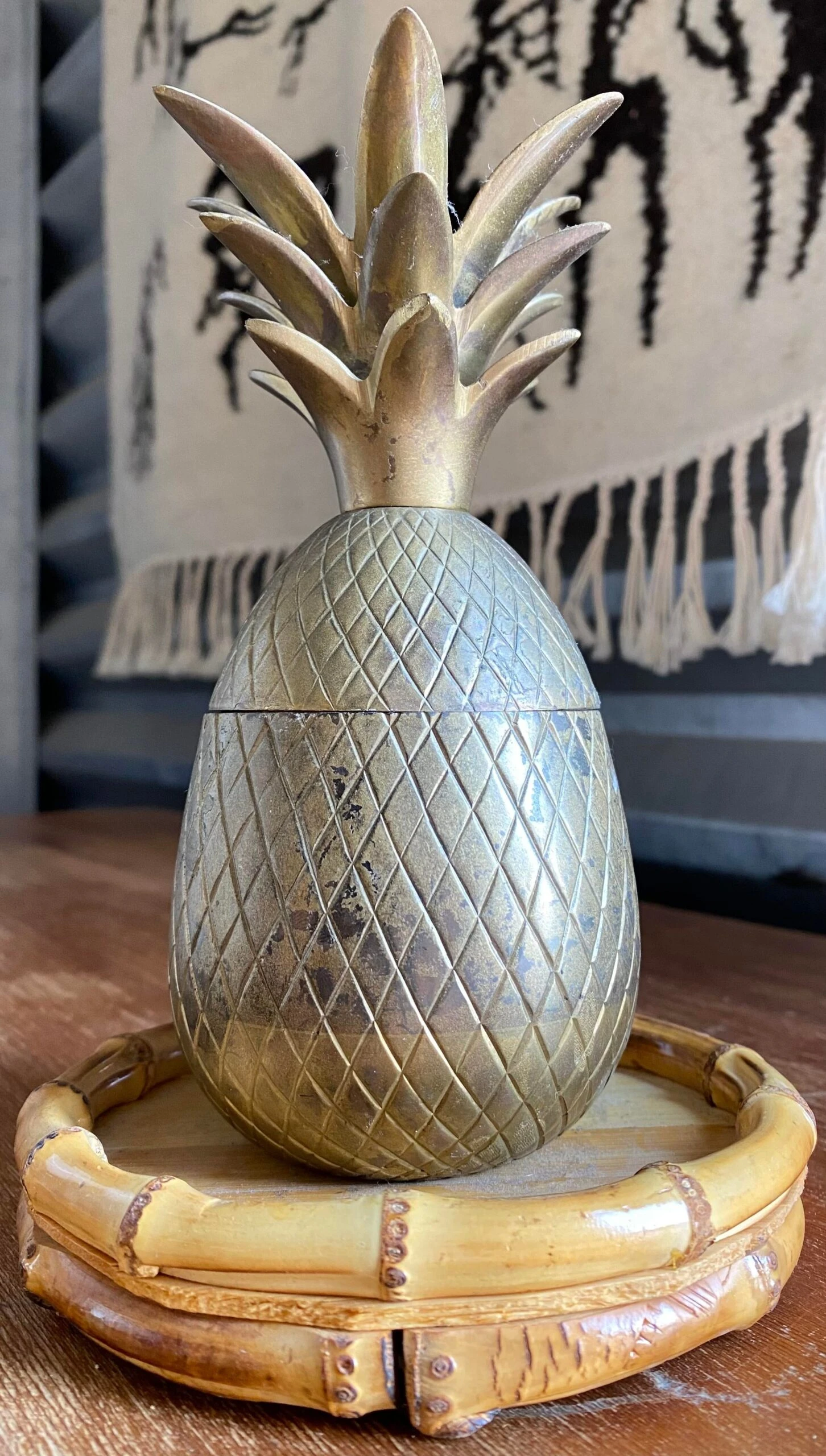 Chinoiserie Chic Brass Pineapple Trinket Box On Bamboo Plateau 9 Chinoiserie Chic Brass Pineapple Trinket Box On Bamboo Plateau - Image 9