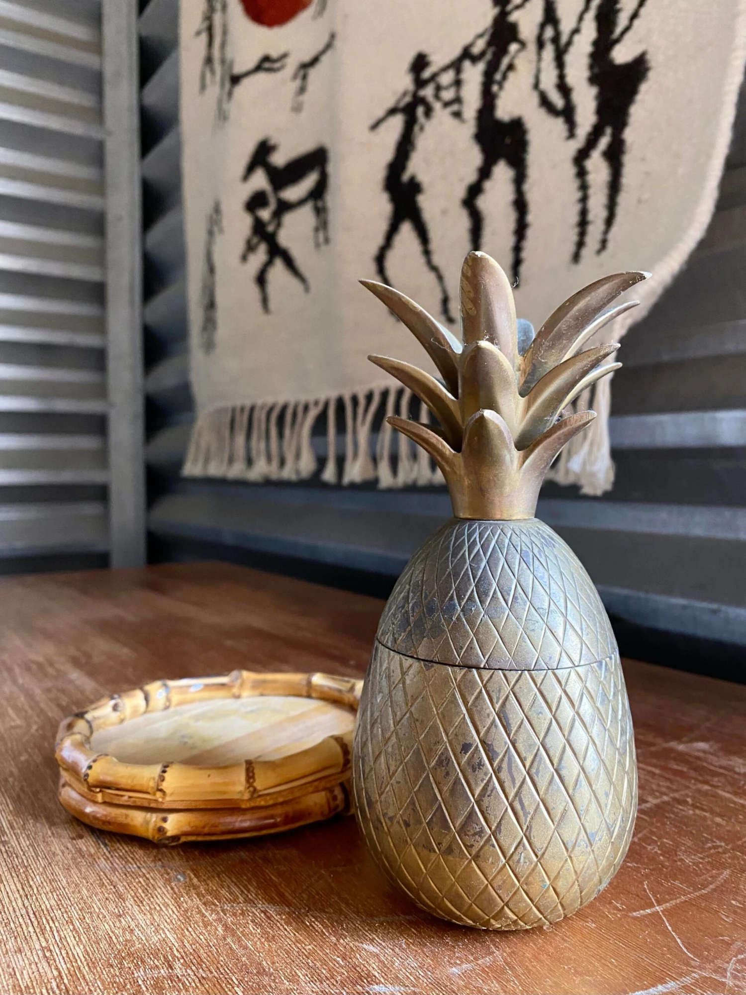 Chinoiserie Chic Brass Pineapple Trinket Box On Bamboo Plateau 2 Chinoiserie Chic Brass Pineapple Trinket Box On Bamboo Plateau - Image 2