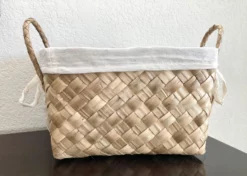 Circa 1980 Boho Chic Handwoven Coconut Leaf & Raffia Embroidered Basket 13 Circa 1980 Boho Chic Handwoven Coconut Leaf & Raffia Embroidered Basket -Chairish Shop circa 1980 boho chic handwoven coconut leaf and raffia embroidered basket 1724 scaled