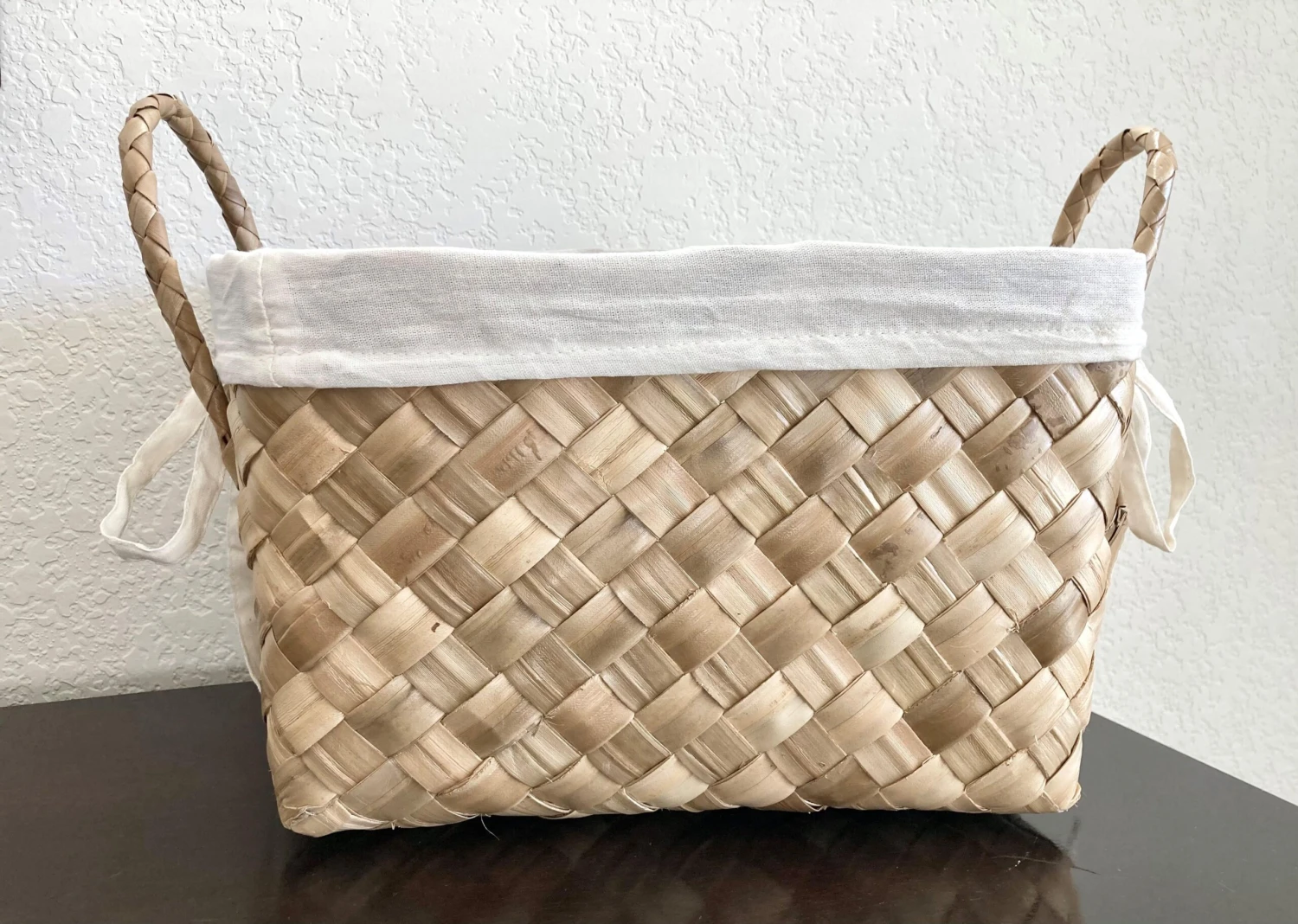 Circa 1980 Boho Chic Handwoven Coconut Leaf & Raffia Embroidered Basket 4 Circa 1980 Boho Chic Handwoven Coconut Leaf & Raffia Embroidered Basket - Image 4