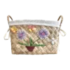 Circa 1980 Boho Chic Handwoven Coconut Leaf & Raffia Embroidered Basket