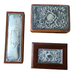 Collection Of Repousse Wooden Lidded Jewelry Trinket Boxes Made In Italy - Set Of Three