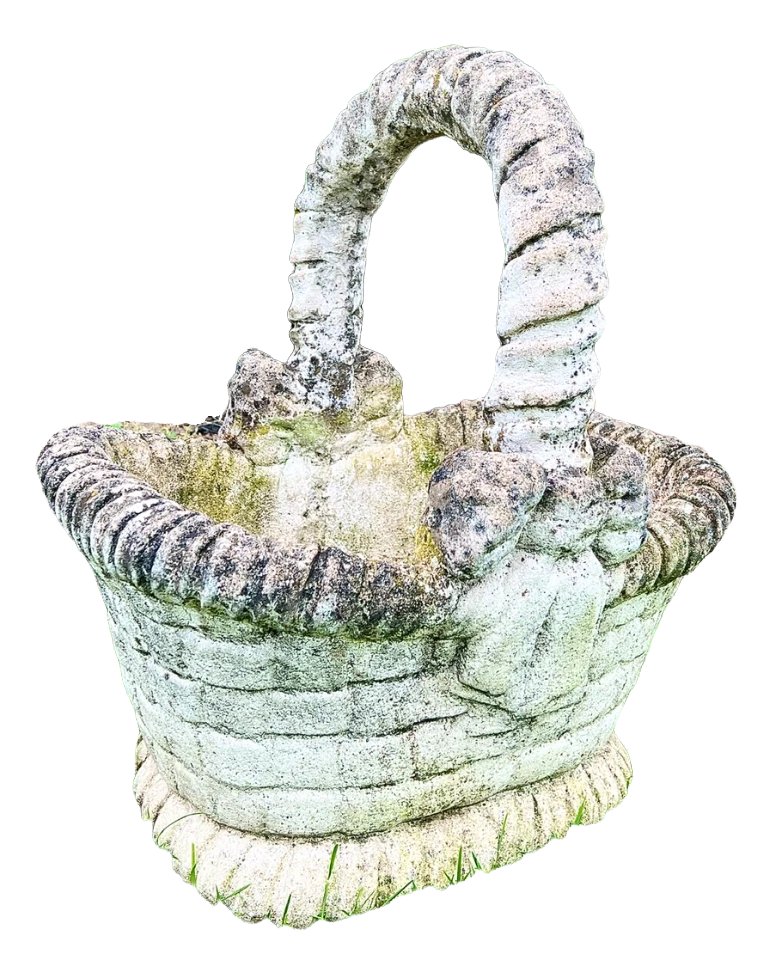 Concrete Garden Basket-Jardinière With Faux Basket Weave 1 Concrete Garden Basket-Jardinière With Faux Basket Weave