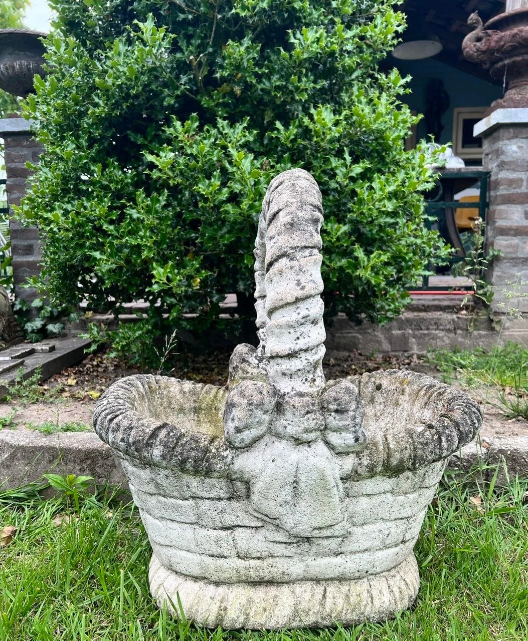 Concrete Garden Basket-Jardinière With Faux Basket Weave 5 Concrete Garden Basket-Jardinière With Faux Basket Weave - Image 5