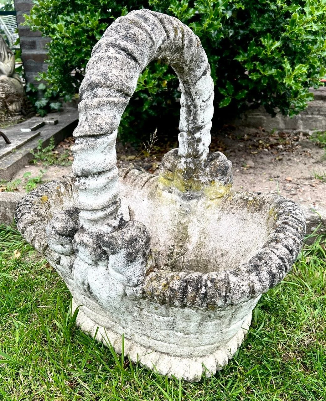 Concrete Garden Basket-Jardinière With Faux Basket Weave 2 Concrete Garden Basket-Jardinière With Faux Basket Weave - Image 2