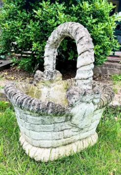 Concrete Garden Basket-Jardinière With Faux Basket Weave 15 Concrete Garden Basket-Jardinière With Faux Basket Weave -Chairish Shop concrete garden basket jardiniere with faux basket weave 8600