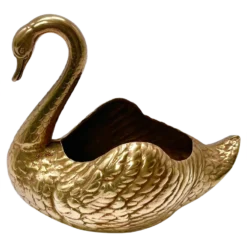Decorative Swan-Shaped Brass Basket, Italy, 1970s
