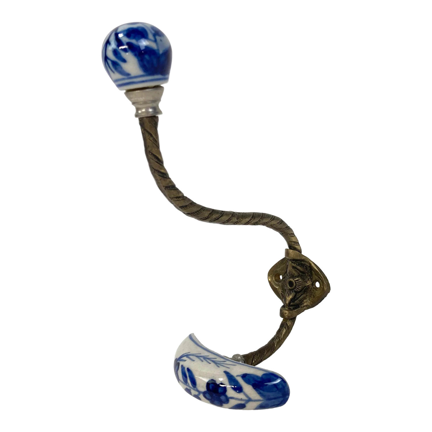 Delft Style Porcelain And Brass Wall Or Coat Hook 1 Delft Style Porcelain And Brass Wall Or Coat Hook