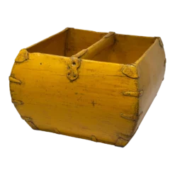 Early 20th Century Chinese Wooden Rice Grain Dou Basket, Yellow Lacquer