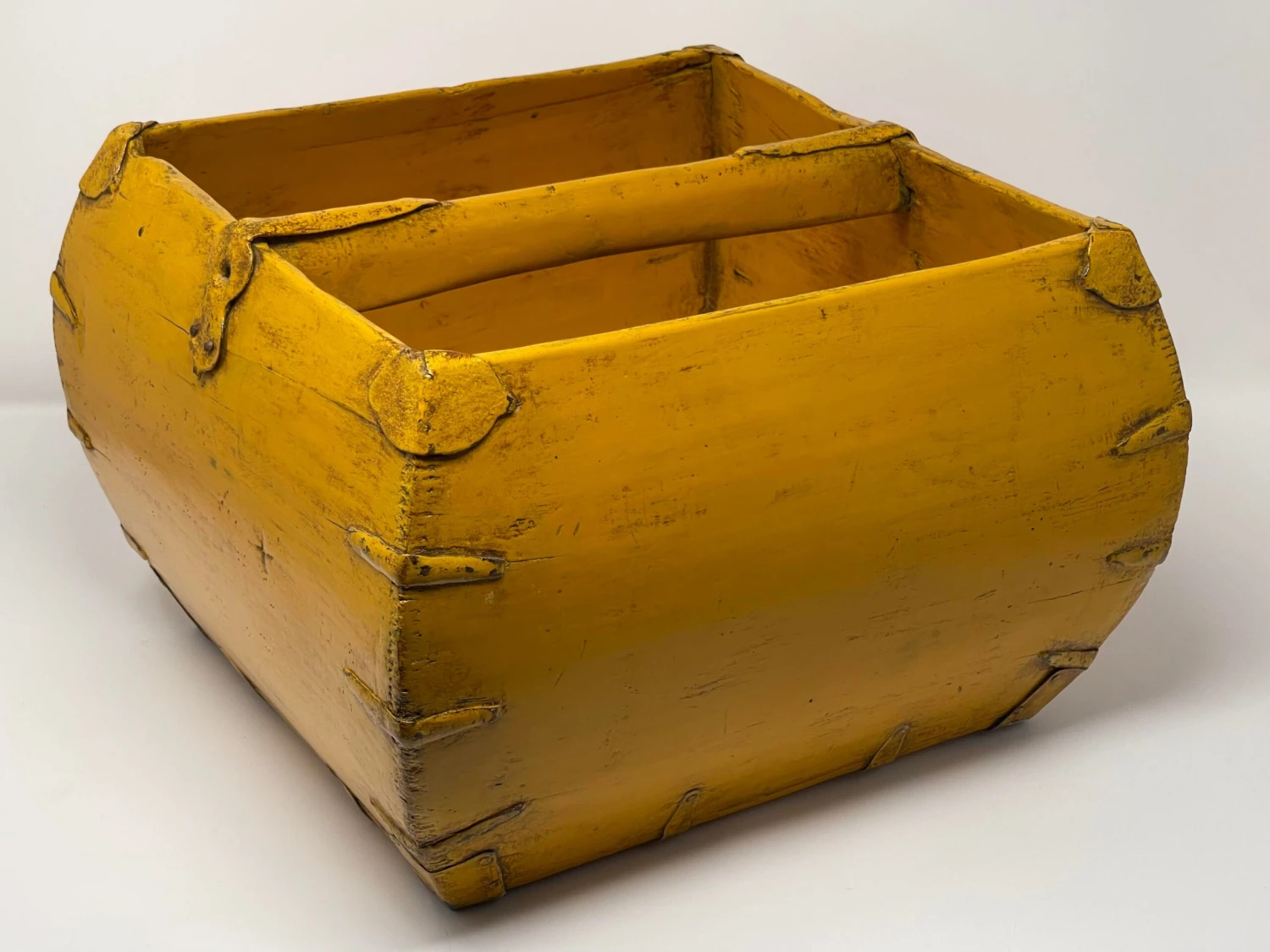 Early 20th Century Chinese Wooden Rice Grain Dou Basket, Yellow Lacquer 3 Early 20th Century Chinese Wooden Rice Grain Dou Basket, Yellow Lacquer - Image 3