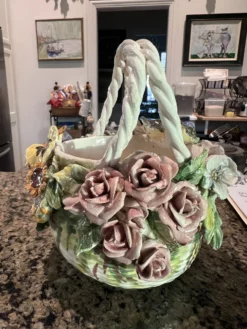 Early Capodimonte Basket Bowl With Applied Flowers And Birds -Chairish Shop early capodimonte basket bowl with applied flowers and birds 0216