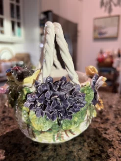 Early Capodimonte Basket Bowl With Applied Flowers And Birds -Chairish Shop early capodimonte basket bowl with applied flowers and birds 4171