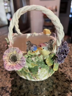 Early Capodimonte Basket Bowl With Applied Flowers And Birds -Chairish Shop early capodimonte basket bowl with applied flowers and birds 7096